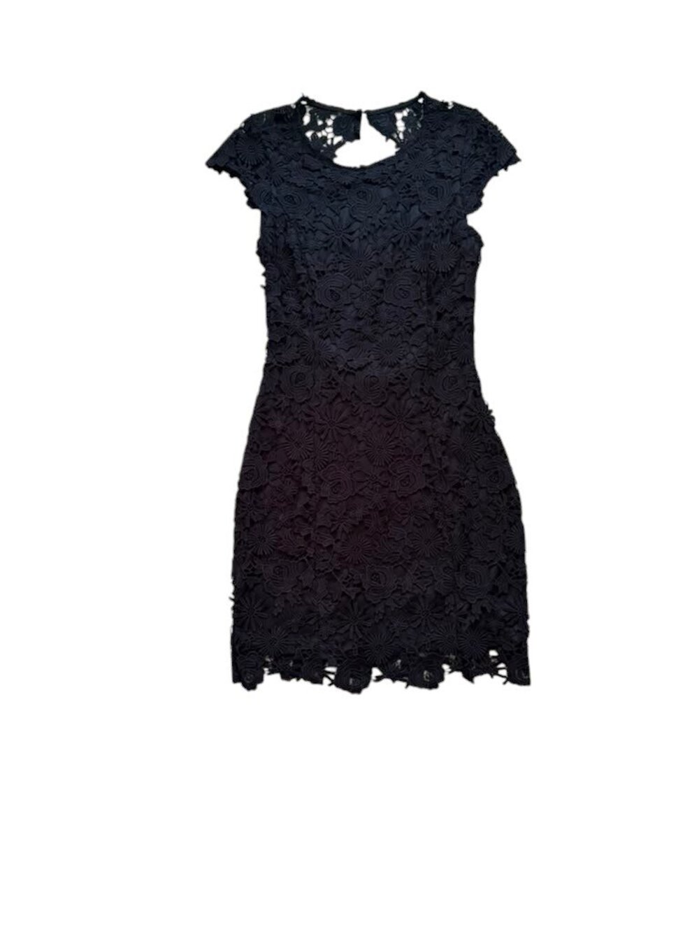 Lulus Women’s S Black Floral Lace Open Back Cocktail Mini Dress Party.
